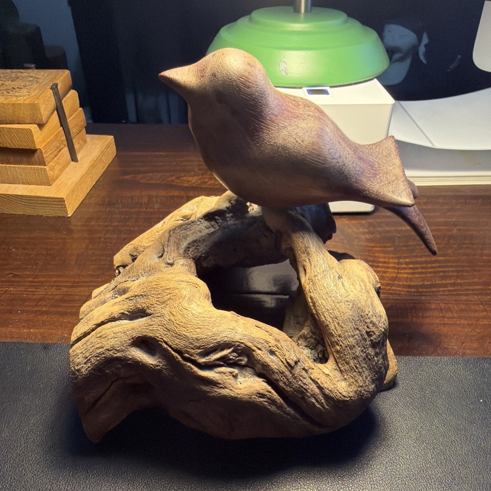 MCM Studio Art Hand Carved Walnut Ironwood Bird Figurine Branded Mark KB!